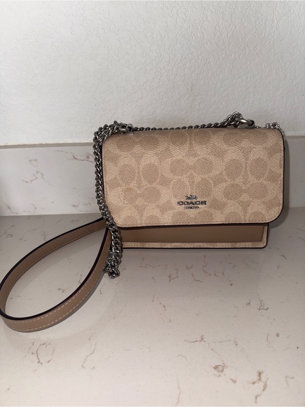 Coach Tan Signature Crossbody with Silver Chain
